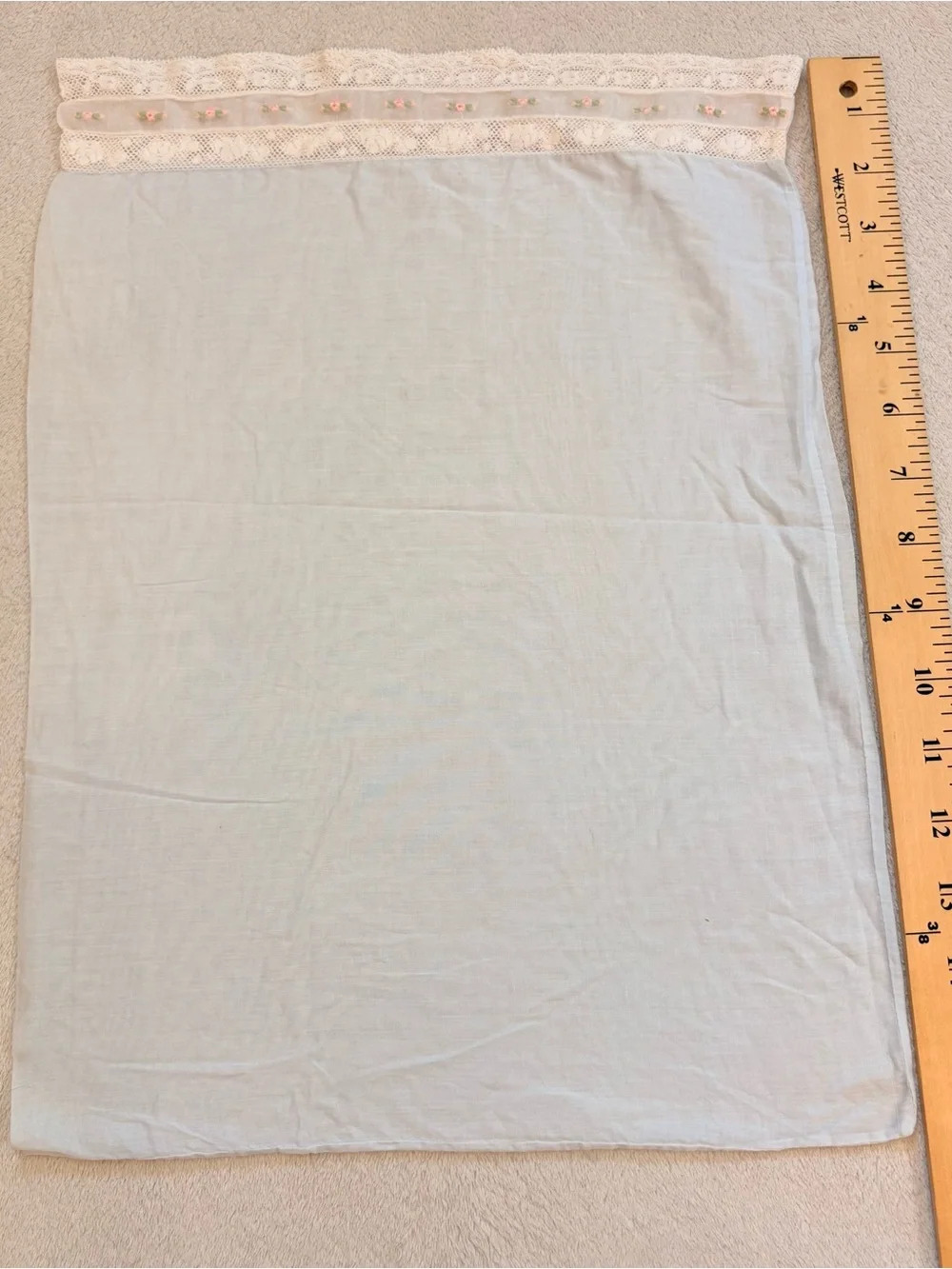 Light Blue Decorative Pillow Sham with Lace Trim - for Baby or Boudoir